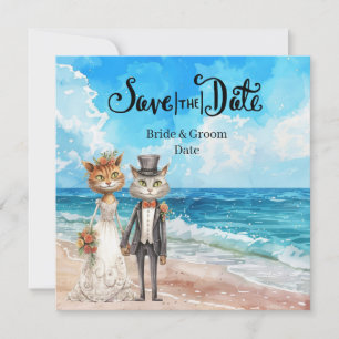 Save The Date Mariage de Chat sur le Thème de Mariage à la Plage