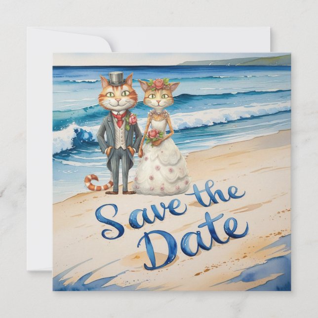 Save The Date Mariage de Chat sur le Thème de Mariage à la Plage (Devant)