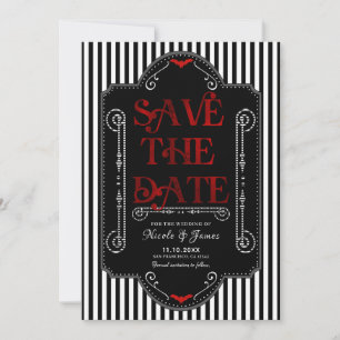 Save The Date Mariage de chauve-souris rouge gothique noir