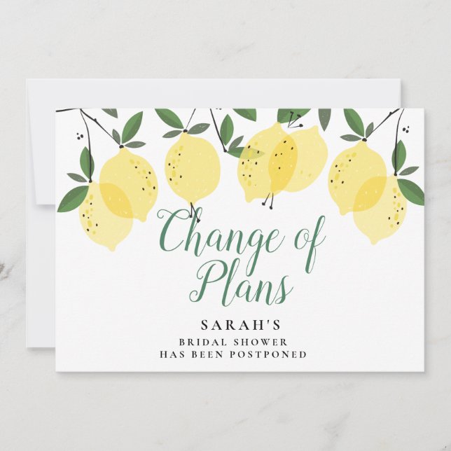 Save The Date Mariage de Citrons Modernes Changement de Plans Ba (Devant)