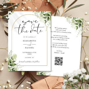 Save The Date Mariage de code QR Arch Gold de Rustic Greenery