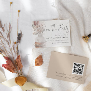Save The Date Mariage de code QR Boho Pampas Grass Overlay