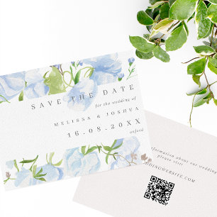 Save The Date Mariage de code QR floral bleu clair moderne