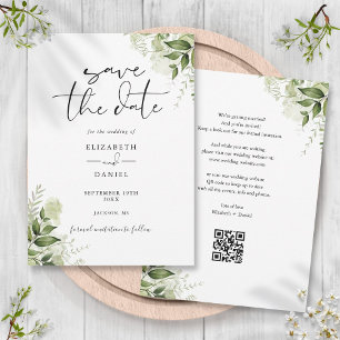 Save The Date Mariage de code QR Floral Rustic Greenery