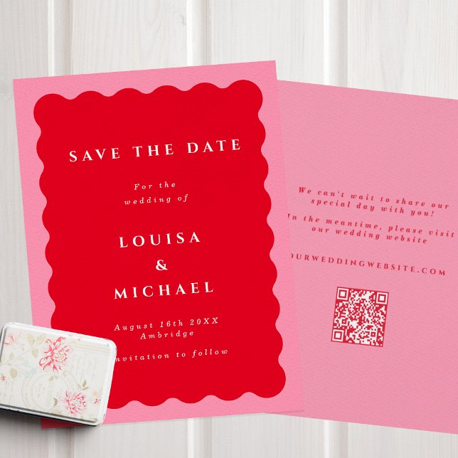 Save The Date Mariage de code QR gras rouge et rose (Créateur téléchargé)