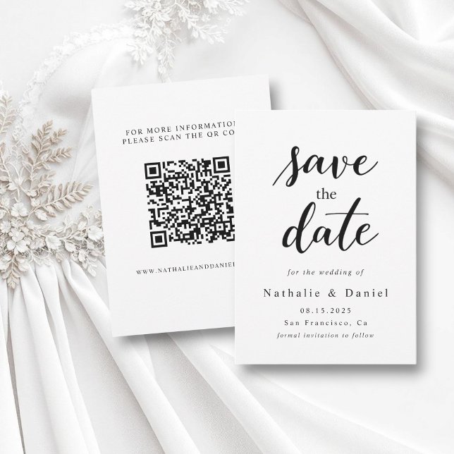 Save The Date Mariage de code QR noir et blanc élégant (Créateur téléchargé)