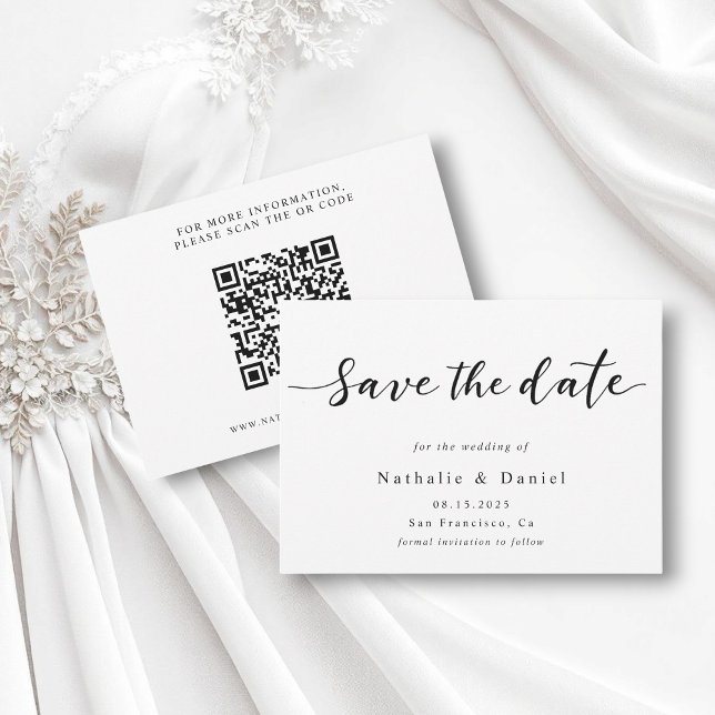 Save The Date Mariage de code QR noir et blanc élégant (Créateur téléchargé)
