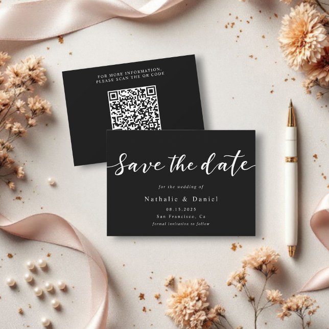 Save The Date Mariage de code QR noir et blanc élégant (Créateur téléchargé)