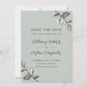 Save The Date Mariage de code Sage Green Watercolor Eucalyptus Q