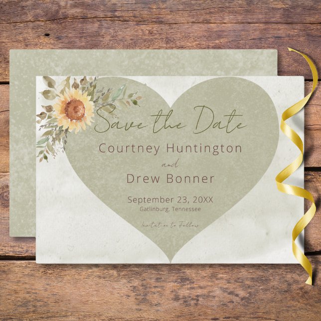 Save The Date Mariage de coeur Soft Sunflower Boho (Soft Sunflowers Boho Heart Wedding Save The Date)