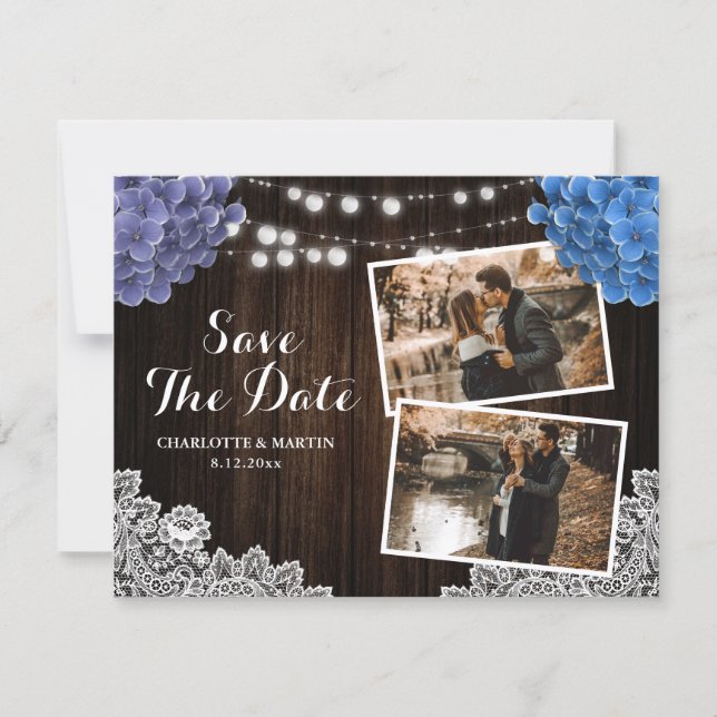 Save The Date Mariage de collage photo florale bleue et violette (Devant)