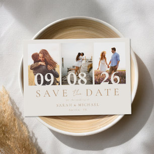 Save The Date Mariage de collection photo moderne ivoire et Tan
