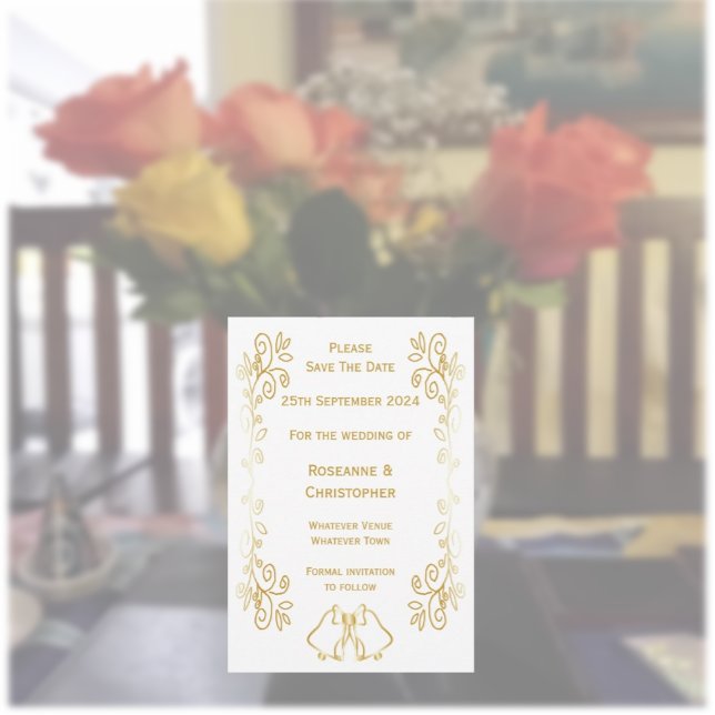 Save The Date Mariage de conception Gold Bells (Gold wedding save the date card bells and scrollwork design)