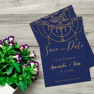 Save The Date Mariage de conception traditionnelle texturé bleu