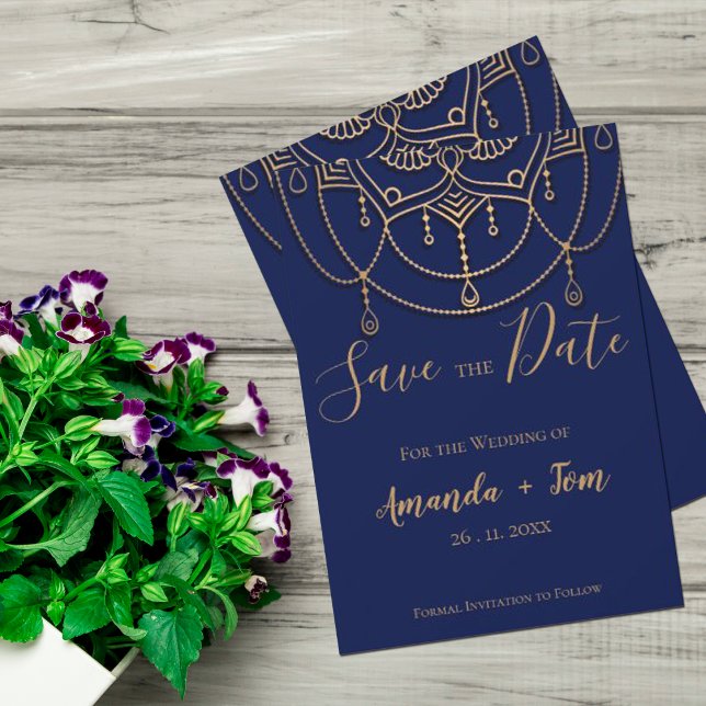 Save The Date Mariage de conception traditionnelle texturé bleu  (Créateur téléchargé)