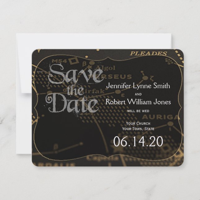 Save The Date Mariage de Constellation d'Or et de Noir Enregistr (Devant)