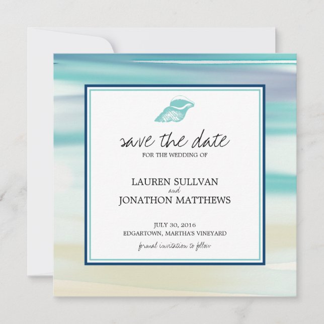 Save The Date Mariage de coquille d'aquarelle Enregistrer la dat (Devant)
