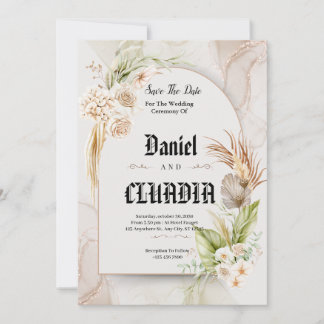 Save The Date Mariage de couleur d'eau de fleur brun et crème