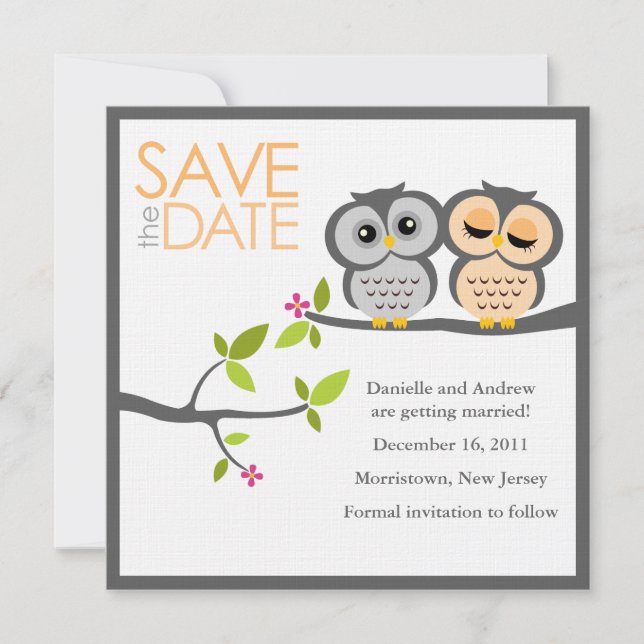 Save The Date Mariage de couple de hiboux, date à retenir (Devant)