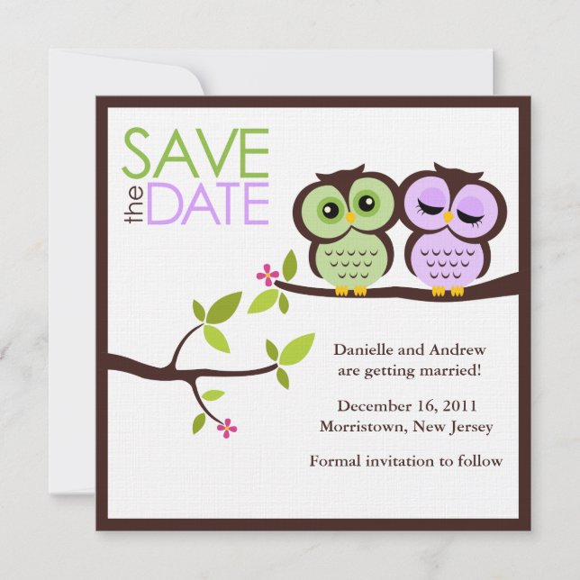 Save The Date Mariage de couple de hiboux, date à retenir (Devant)