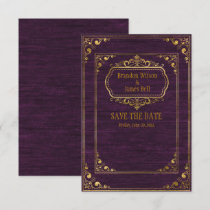 Save The Date Mariage de couple gay Barnwood violet Cadres dorés