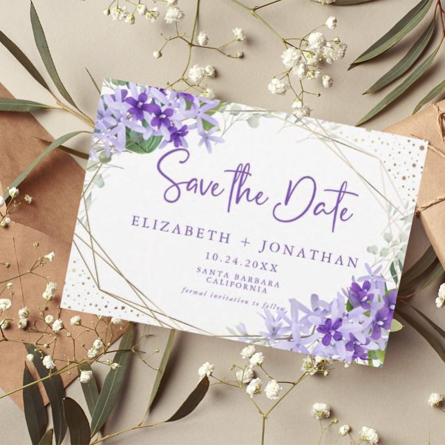 Save The Date Mariage de couronnes florales violettes dorées mod (Créateur téléchargé)