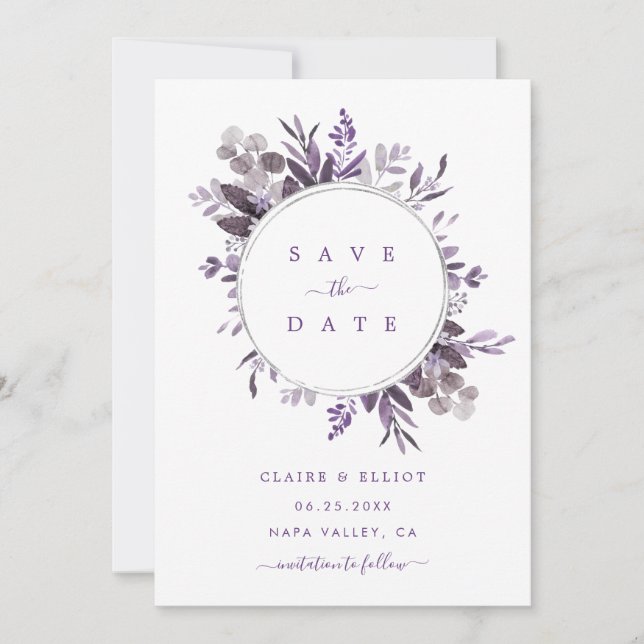 Save The Date Mariage de courroie botanique de lavande (Devant)