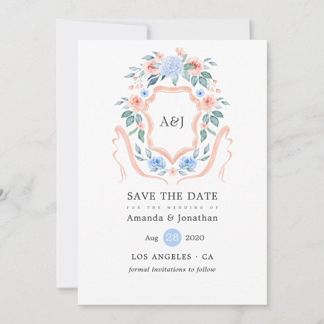 Save The Date Mariage de crête de monogramme floral (Devant)