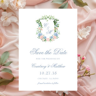 Save The Date Mariage de crête florale bleu poussiéreux