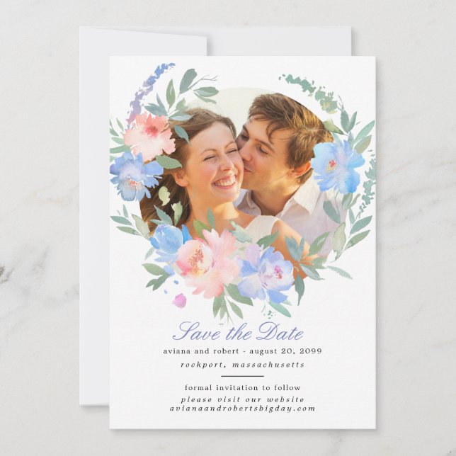 Save The Date Mariage de  de couronne bleu pâle rose (Devant)