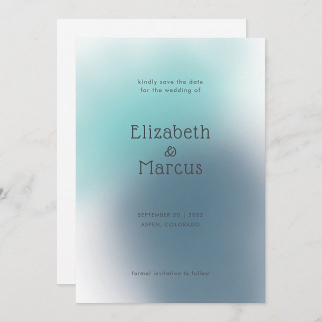 Save The Date Mariage de dégradé bleu Abstrait moderne (Devant / Derrière)