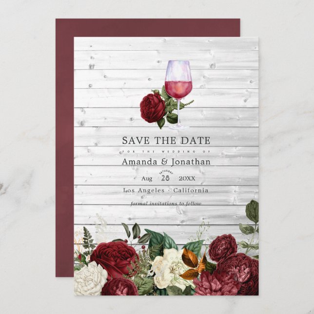 Save The Date Mariage de dégustation de vin floral de Bourgogne  (Devant / Derrière)