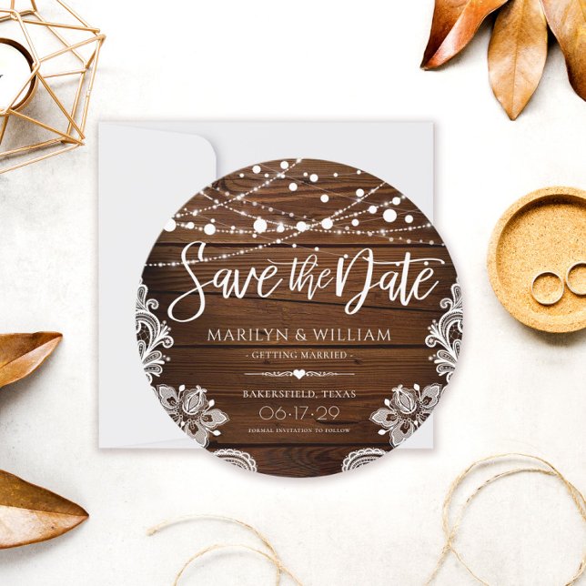 Save The Date Mariage de dentelle rustique en bois et cordes (Créateur téléchargé)