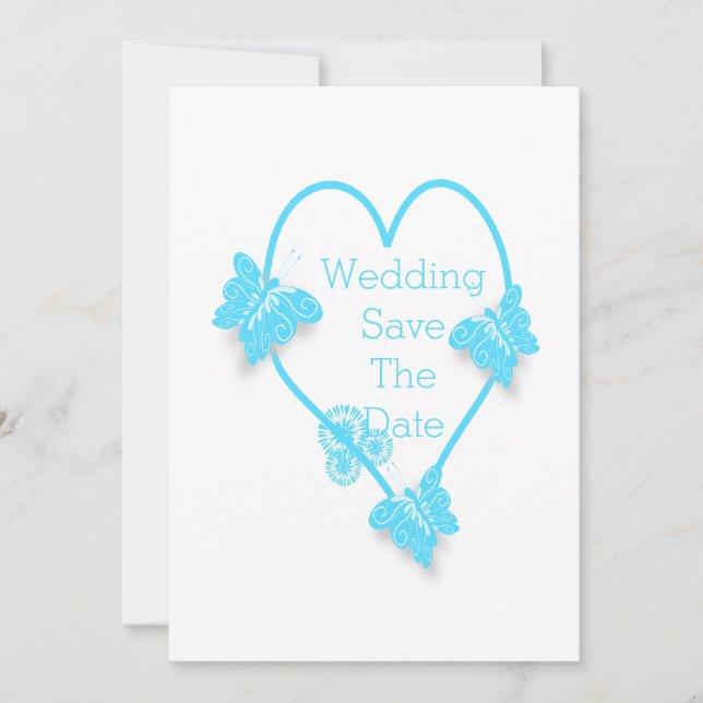 Save The Date Mariage De Design Coeur Bleu Et Papillons (Devant)