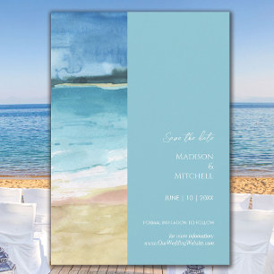 Save The Date Mariage de destination à la plage océan aquarelle