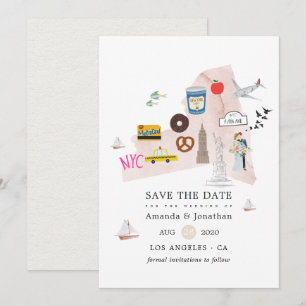 Save The Date Mariage de destination à New York USA à l'aquarell