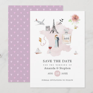 Save The Date Mariage de destination à Paris en aquarelle Monogr