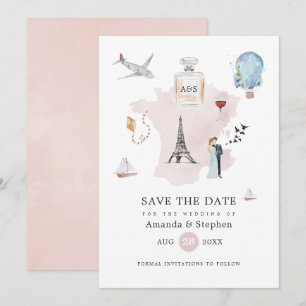 Save The Date Mariage de destination à Paris en aquarelle Monogr