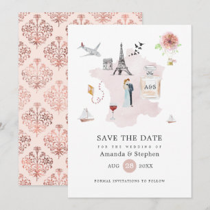 Save The Date Mariage de destination à Paris Rose Gold et Rose P