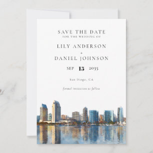 Save The Date Mariage de destination à San Diego en aquarelle