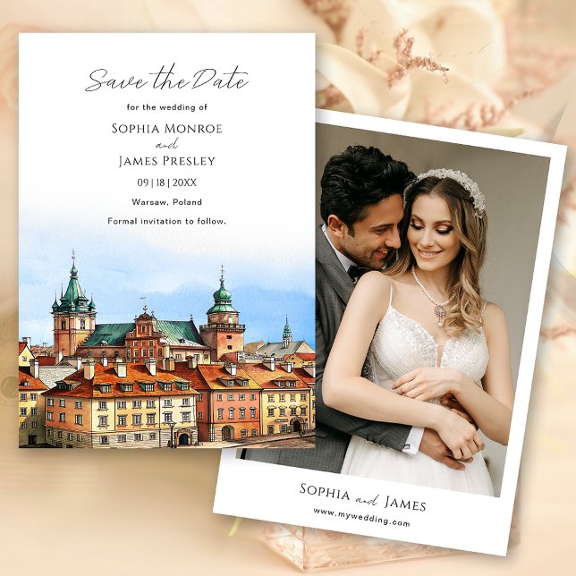 Save The Date Mariage de destination à Varsovie en Pologne (Warsaw Poland Destination Wedding Save The Date Card)