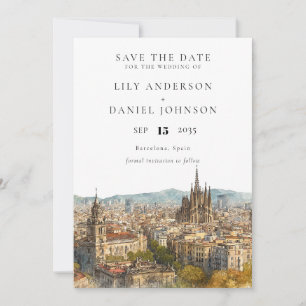 Save The Date Mariage de destination aquarelle à Barcelone