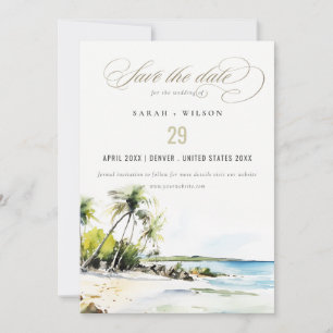 Save The Date Mariage de Destination Aquarelle Côtière Tropicale