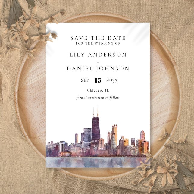 Save The Date Mariage de destination aquarelle sur la skyline de (Créateur téléchargé)