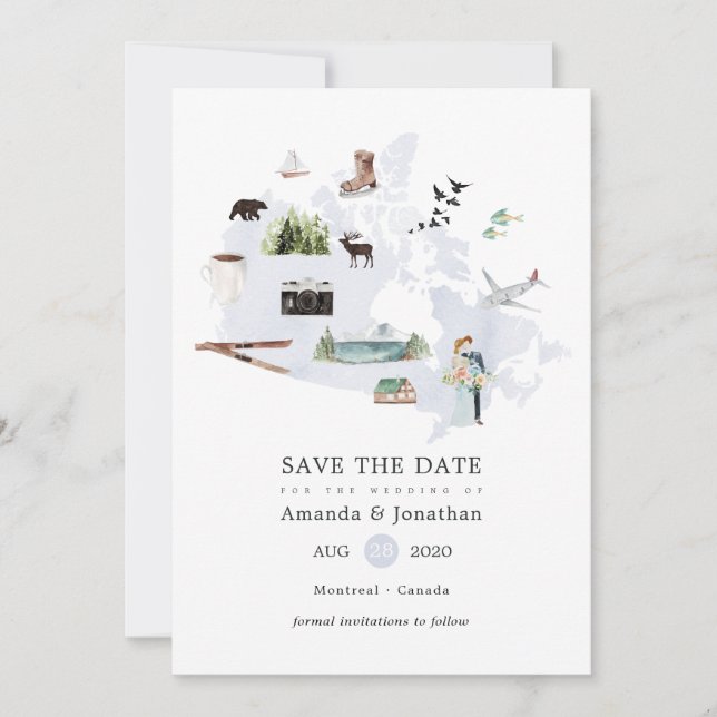 Save The Date Mariage de destination au Canada aquarelle (Devant)