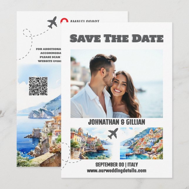Save The Date Mariage de destination de la côte d'Amalfi sauvega (Devant / Derrière)