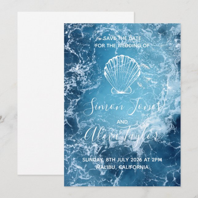 Save The Date Mariage de destination de plage à sauvegarder (Devant / Derrière)