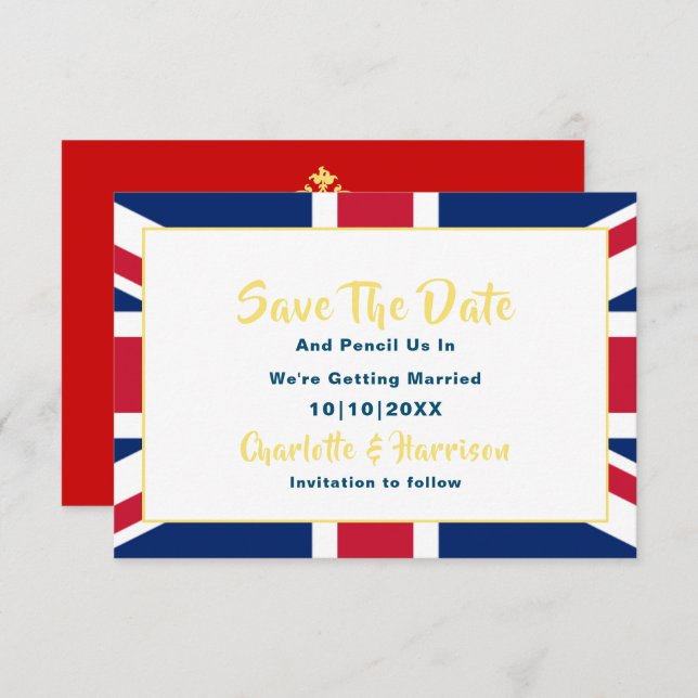 Save The Date Mariage de destination du drapeau britannique Unio (Devant / Derrière)