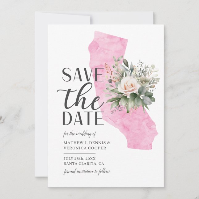 Save The Date Mariage de destination en Californie écriture aqua (Devant)