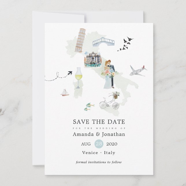 Save The Date Mariage de destination italien à l'aquarelle (Devant)